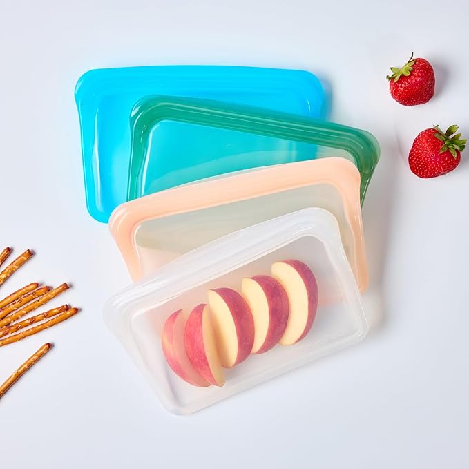 SnapPack Reusable Snack & Sandwich Bags, 2-Pack, 100% Pure Platinum Silicone, Dishwasher Safe, Heat‑Resistant, Freezer‑Safe and Sous‑Vide capable (Forest Green)