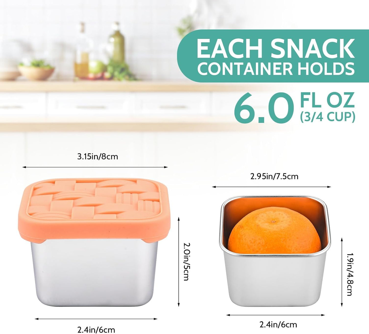 4PC 6oz Stainless Steel Snack Containers for Kids, BPA-Free Metal Toddler Snack Containers with Silicone lids, Leakproof Reusable Lunch Containers for School, Travel, Bento, Daycare