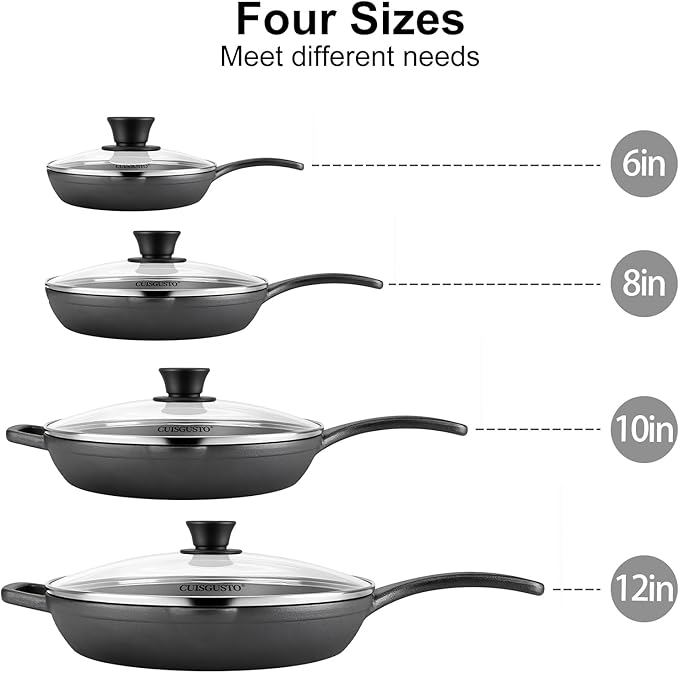 12-Inch Cast Iron Skillet with Tempered Glass Lid, Even Heating & Durable Nonstick, Includes Silicone Handle Cover & Pan Scraper, Ideal for Holiday Cooking & Gifting