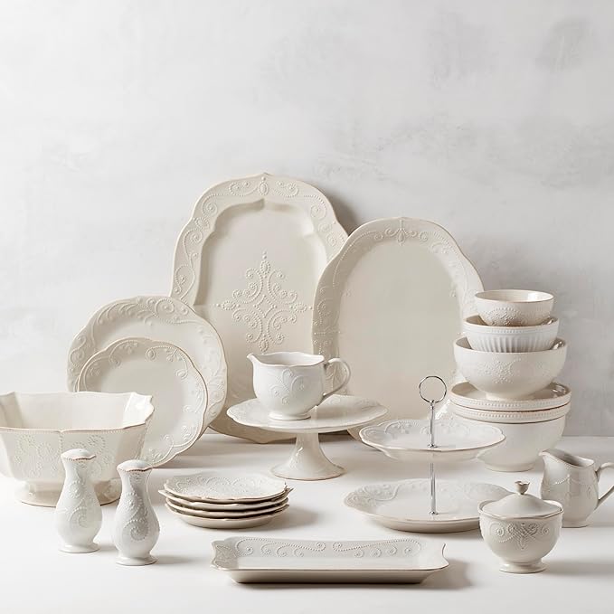 Lenox Serveware, Lenox French Perle White Serving Platter, Oval Shape, 16-Inch, Stoneware, Dishwasher Safe, Turkey Platter for Thanksgiving, Winter Hosting, Christmas Serving (White, 1 Piece)