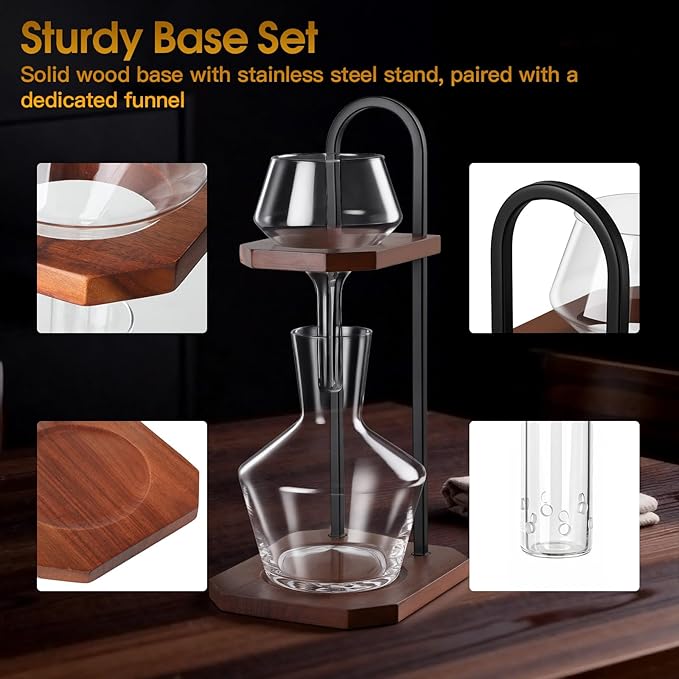 Wine Decanter, High-Efficiency Wine Decanter, Borosilicate Glass Decanter and Funnel, with Solid Wood Base & Stainless Steel Stand, for Home, Bar, Restaurant, Ideal Gift for Wine Lovers