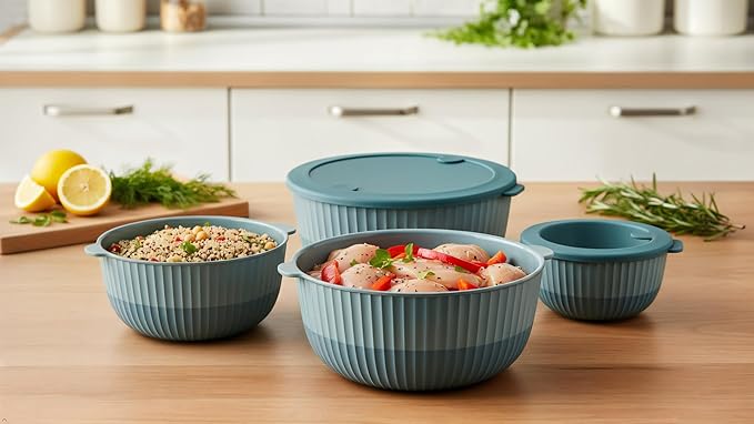 Mixing Bowls with Lids, 8-Piece Airtight Leak-Proof Nesting BPA-Free Bowl Set for Kitchen & Food Storage, Large 4200ml Capacity, Microwave & Dishwasher Safe