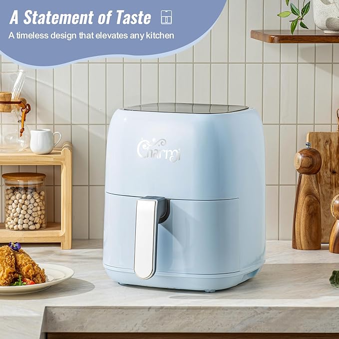 Charmi 5QT Air Fryer – Beautiful Retro Design, Stylish Countertop Look, Safe Auto Shutoff, Digital Touchscreen, 8 Cooking Presets, Digital Recipes Included (Pastel Blue)