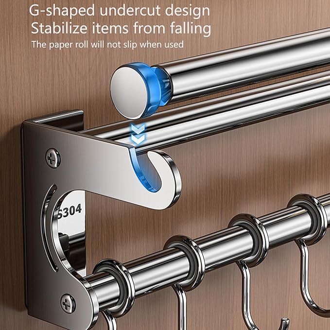 Hanging Wall Mount knife Wall Mount, Space-Saving Knife Rack with Hooks, Kitchen Organizer Storage Shelf for Utensils Spatula Spoon, Kitchen Utensil Hanger (Black, 50CM+10Hooks)