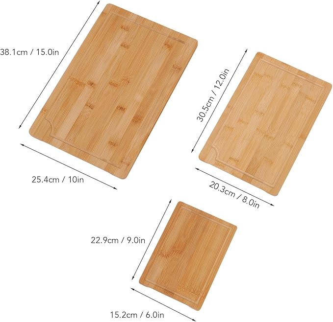 3pcs Wood Chopping Boards Set, Smooth Cutting Boards with Grooves and Inner Handles for Kitchen, Meat Vegetables Fruits