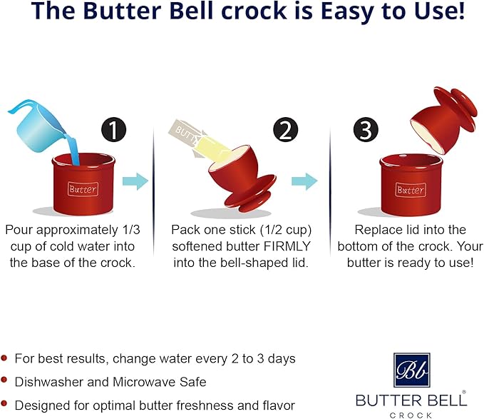 Butter Bell - The Original Butter Bell crock by L Tremain, a Countertop French Ceramic Butter Dish Keeper for Spreadable Butter, Antique Collection, Goldenrod