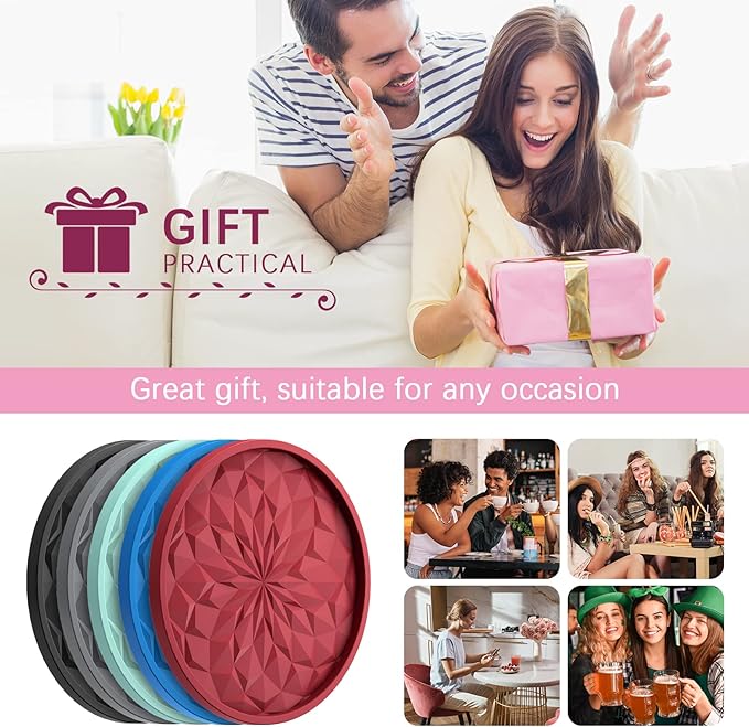 ME.FAN Silicone Coasters with Holder,[6 Pack] Drinking Coasters - Cup Mat for Hot or Cold Drinks, Thickened, Non-Slip, Non-stick,Deep Tray Yellow