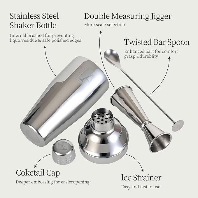 24oz Cocktail Shaker Set with 1 oz 2oz Jigger - Monogramm Initials Martini Shaker Set - 304 Stainless Steel Bar Shaker for Margarita,Mojito-Personalized Gift for Friend,Husband-F