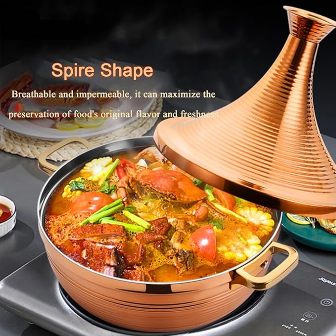 Stainless Steel Moroccan Tagine Pot, Large Moroccan Tajine Casserole with Cone-Shaped Lid, Non Stick Tagine Cooking Pot with 2 Handles(22cm/8.6in, Silver)