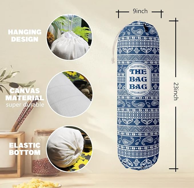 Rustic Grocery Bag Holder & Organizer - Wall Mount Plastic Bag Storage Dispenser - Kitchen Gift for Women, Family & Friends (B-8)