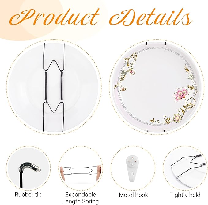 Bilillo 3-Piece Stainless Steel Wall Plate Hangers, 4/6/8 Inch Invisible Decorative Wire Plate Holders with 3 Pieces Wall Hooks for 4 to 10 Inch (Black)