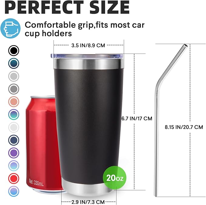 Volhoply 20oz Stainless Steel Tumbler with Lid and Straw Bulk 4 Pack,Double Wall Insulated Travel Iced Coffee Mug Fits Cup Holder,Powder Coated Cups for Hot/Cold Drinks,Gifts for Women（Mix,4 Set）
