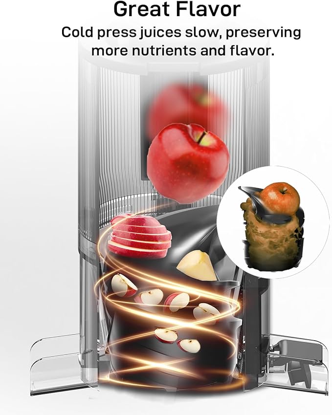 SIFENE Cold Press Juicer Machine, 4.3 Inch Wide Mouth Masticating Juicer For Whole Fruits And Vegetables, Slow Juice Extractor With High Torque Motor, Easy To Clean Brush Included, Gray