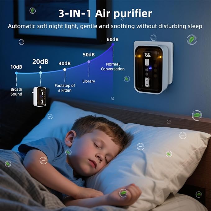 Plug-In Air Ionizers & Ionic Air Purifier — Negative Ion Generator, Ozone-Free Filterless Odor Eliminator, Pet & Litter Box Deodorizer, Quiet Bedroom/Kitchen/Bathroom Freshener with LED Light, Brown