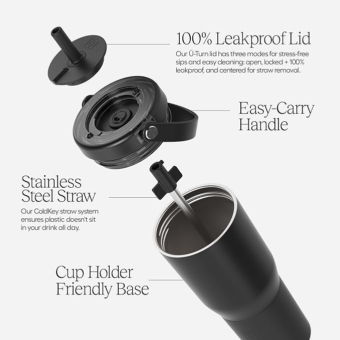 BrüMate Resa 35oz 100% Leakproof Travel Tumbler w/Handle & Straw | Flexible SoftSip Straw | Silicone Sleeve for Durability | Stainless Steel | Cup Holder & Travel Friendly Water Bottle (Dark Aura)