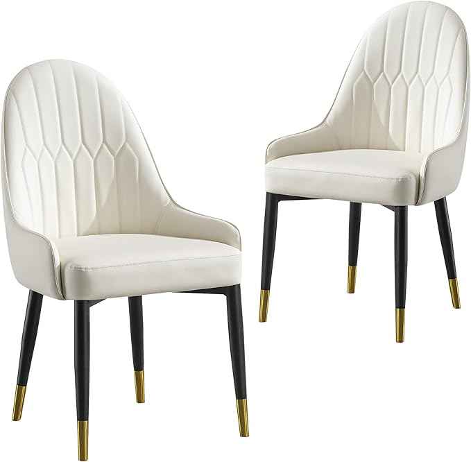 AF ARTISAN FURNITURE White Dining Chairs Set of 2 with High Backs Mid Century Modern Kitchen Dining Room Chairs PU Faux Leather Upholstered Large Padded Accent Chair with Legs
