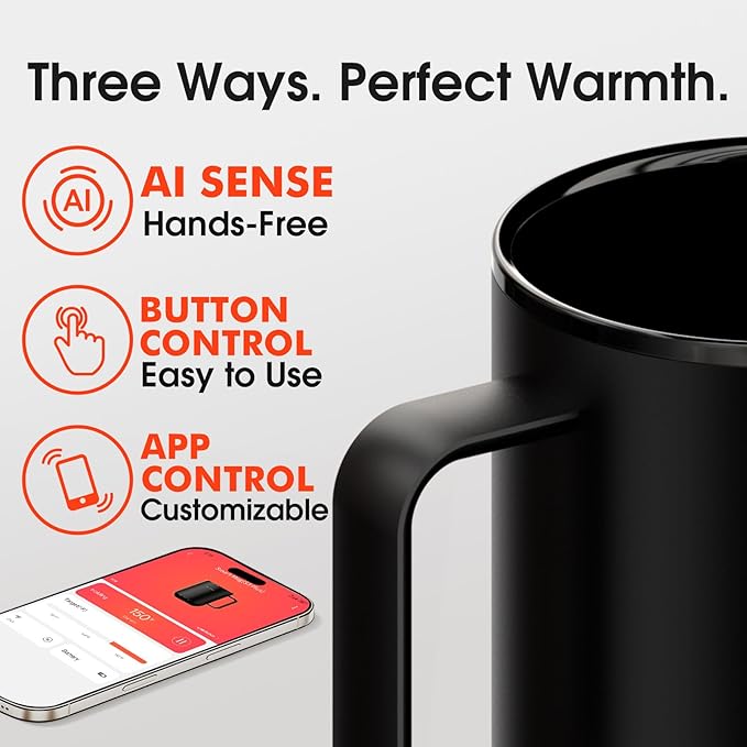 Vsitoo S3 Plus 14oz Heated Coffee Mug - Temperature Control Smart Mug with Mug Warmer, Auto-Sensing AI Heats Drinks to 120-150°F Hands-Free.Ideal for Home/Office/Gifts，Black