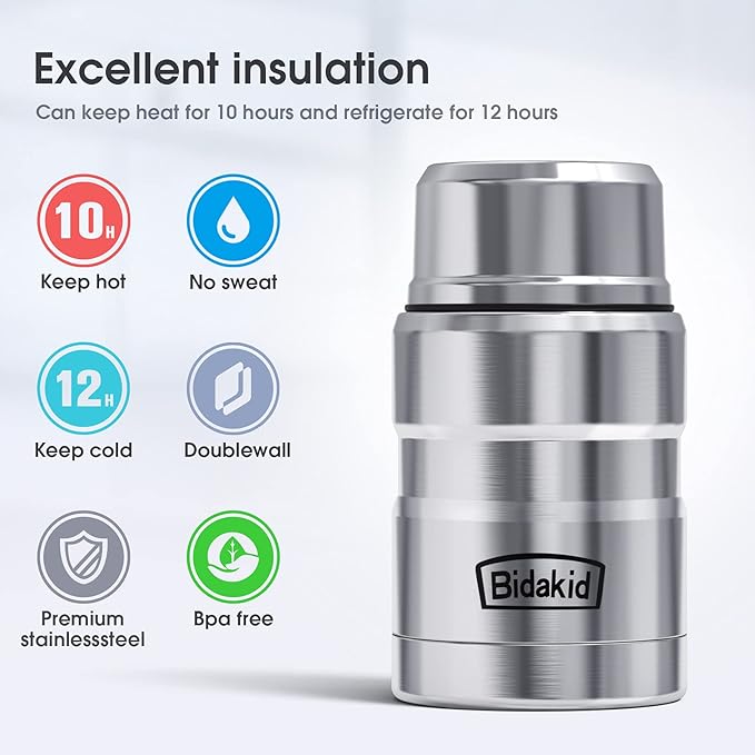 Insulated Food Jar Set – 25.4oz & 17oz Stainless Steel Containers with Folding Spoon and Carrying Bags – Leak-Proof, Keeps Food Hot or Cold for up to 12 Hours – Ideal for Work, School, Travel