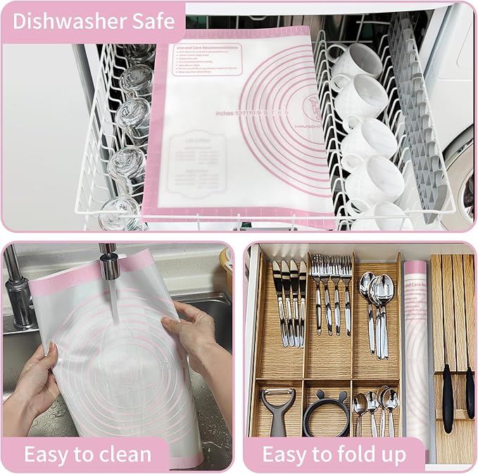 Non-stick Silicone Pastry Mat, Extra Large Baking Mat for Cookie Bread Pizza Pie Crust, Silicone Dough Mat for Rolling, Non-slip& Heat Resistant