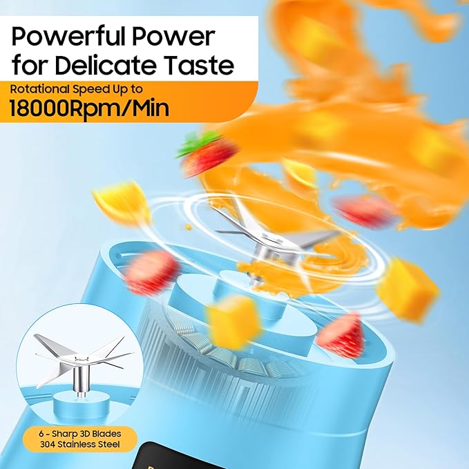 Cordless Portable Personal Size Blender - Mini Blender Make Smoothies and Shakes, 380Ml BPA Free Travel Cup, Powerful Blending Suit in Office/Home/Gym, Mother's Day