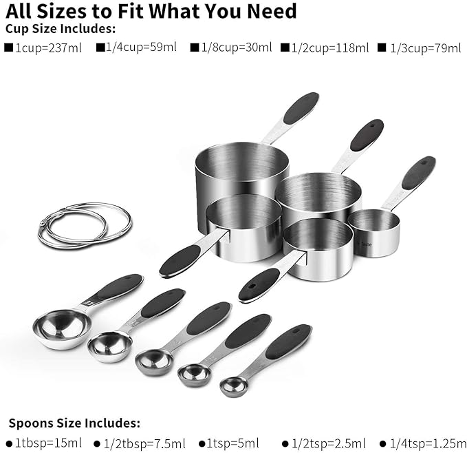 U-Taste 18/8 Stainless Steel Measuring Cups and Spoons Set of 10 and Stainless Steel Offset Icing Spatula Set (Black)