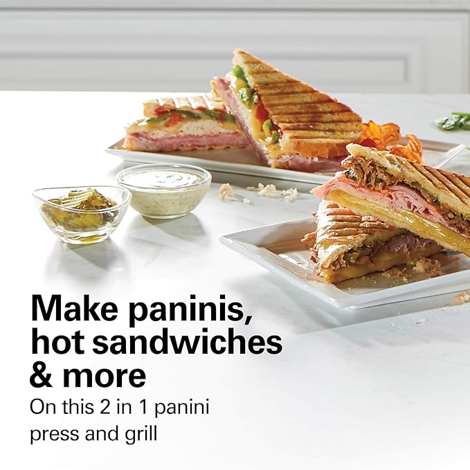 Hamilton Beach Panini Press,Sandwich Maker & Electric Indoor Grill,Upright Storage,PFAS-Free Nonstick Easy Clean Grids,Stainless Steel (25410),(Pack of 2)