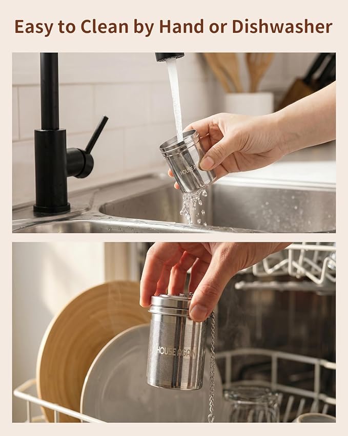 House Again Large Tea Infuser, Extra Fine Mesh Tea Strainers for Loose Tea, 18/8 Stainless Steel Tea Strainer with Extended Chain Hook, Tea Steeper for Brew Tea, Spices & Seasonings, for Multi Cups