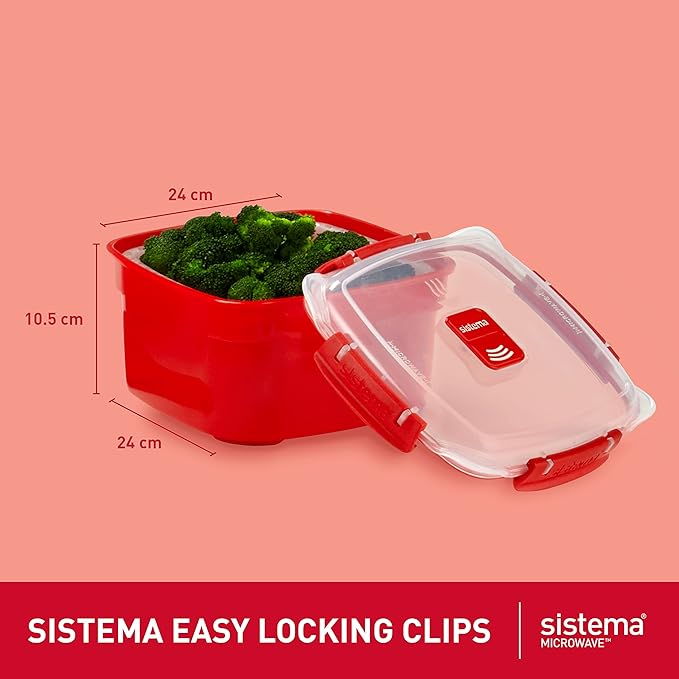Sistema Heat & Eat Microwaveable Food Steamer with Removable Steamer Basket & Steam Release Vents, Large 3.2L Capacity, Dishwasher & Freezer-Safe, BPA-Free