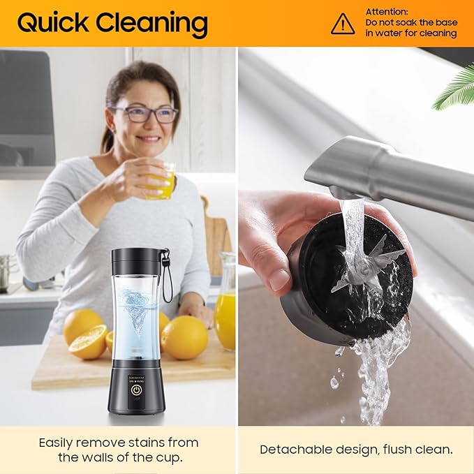 Cordless Portable Personal Size Blender - Mini Blender Make Smoothies and Shakes, 380Ml BPA Free Travel Cup, Powerful Blending Suit in Office/Home/Gym, Mother's Day