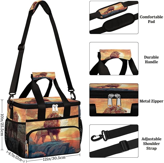 Pardick Lunch Box for Women Men Mountain Lion Insulated Lunch Bag Leakproof Large Lunchbox for Adults with Adjustable Shoulder Strap, Cooler Tote Bag for Work, Picnic, Beach