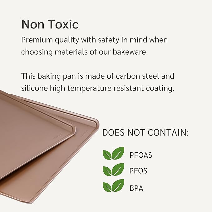 HAPPIELS 17 x 13 inch Cookie Sheets for Baking Nonstick Set of 2, PFOA free Cookie Sheet Set without rim, Cookie Sheets Non Stick, Half Sheet Pan for Oven without sides Non Toxic sheet without lip