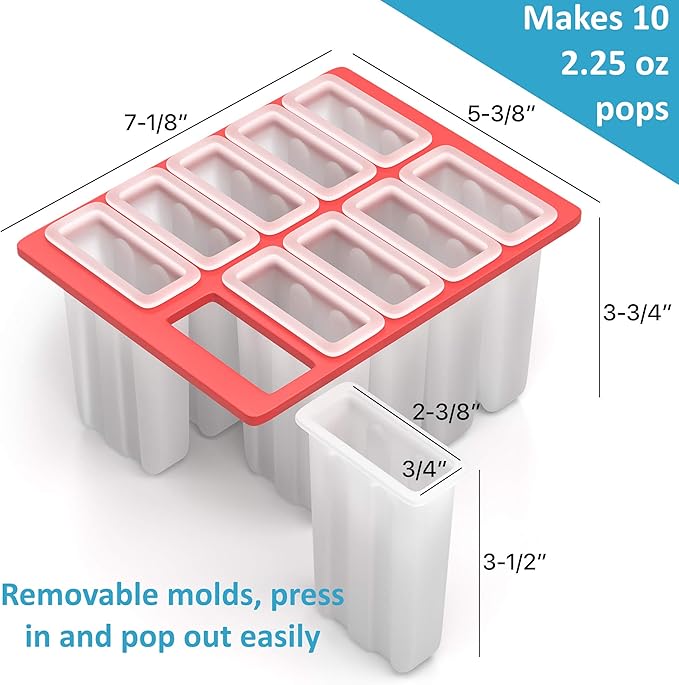 American Ice Pop Maker - Frozen Popsicle Mold - Set of 10 BPA Free Plastic Molds + 50 Wood Sticks & Cleaning Brush (Classic-10 + 200 Sticks, Blue)