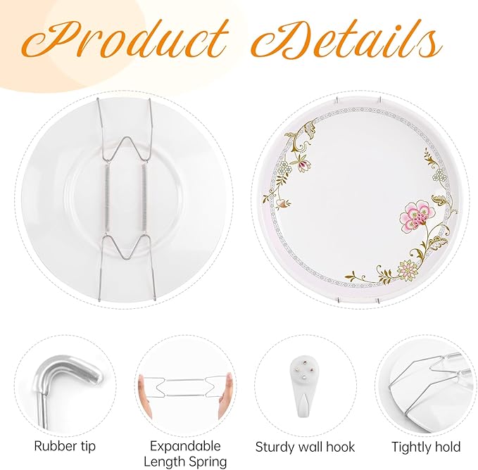 Plate Hangers for The Wall, Suitable for 10-14 inch Decorative Plate, Stainless Steel Wire Plate Holder with Wall Hooks and Rubber tip Protectors, Plate Hangers for Displaying Plates, Platter, Silver