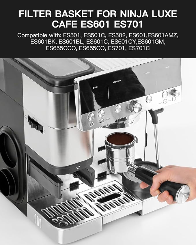 Double Cup Filter Basket Compatible with Ninja Luxe Cafe Accessories ES601 ES701, Stainless Steel Coffee Pressurized Porous Filter, Portafilter Basket Reusable Coffee Filter for Ninja Luxe Cafe