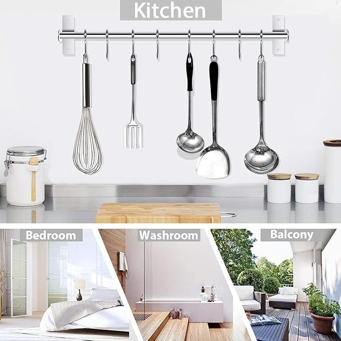 Kitchen Utensils Holder Hanging Racks 304 Stainless Steel Rail Utensil Storage Hanger Wall Mounted Rack for Tools and Pots(80cm)