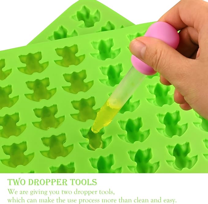 Sakolla Mini Frog Candy Molds, 100 Cavities Silicone Molds for Chocolate, Gummy, and Mints, Set of 2 with 2 Droppers (Green)