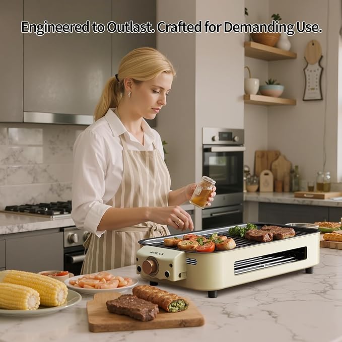 AORAN Indoor Grills Electric Smokeless – Versatile Smokeless Indoor Grill for Home Cooking, Featuring Indoor Grills Electric Smokeless, Skillet Griddle, and Kitchen Griddle White