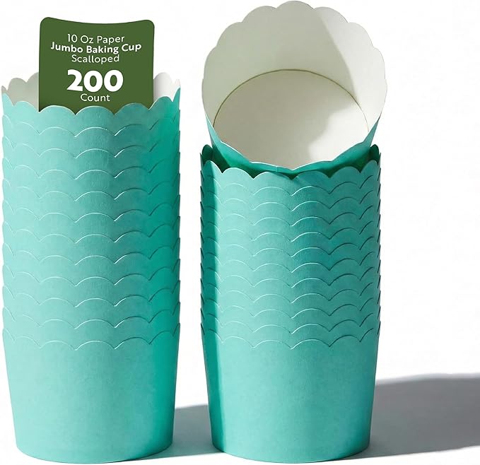 Restaurantware Baking Cups 200 Pack of 10 oz Paper Cupcake Liners Greaseproof Scalloped Oven-Safe Elegant Dessert Muffin Cups Disposable for Parties