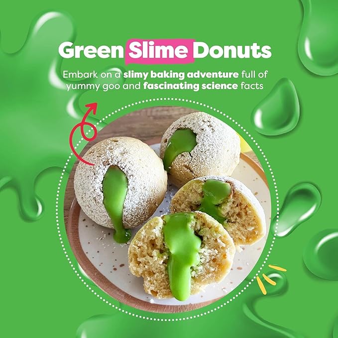 Baketivity Green Donut Kids Baking Kit | Edible Kit for Girls & Boys Ages 6-12 | Baking Set with Pre-Measured Ingredients & Donut Mold