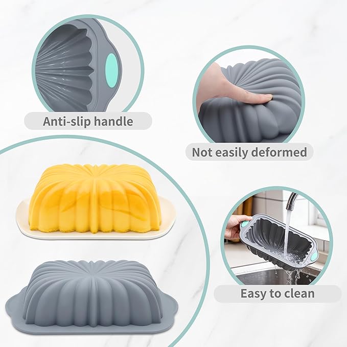 To encounter 44 Pieces Silicone Cake Pan Set, 3 Sizes Silicone Fluted Bread Pan with Reusable Baking Cups, Food Grade Baking Mold for Brownie, Bread, Muffin, Light Grey