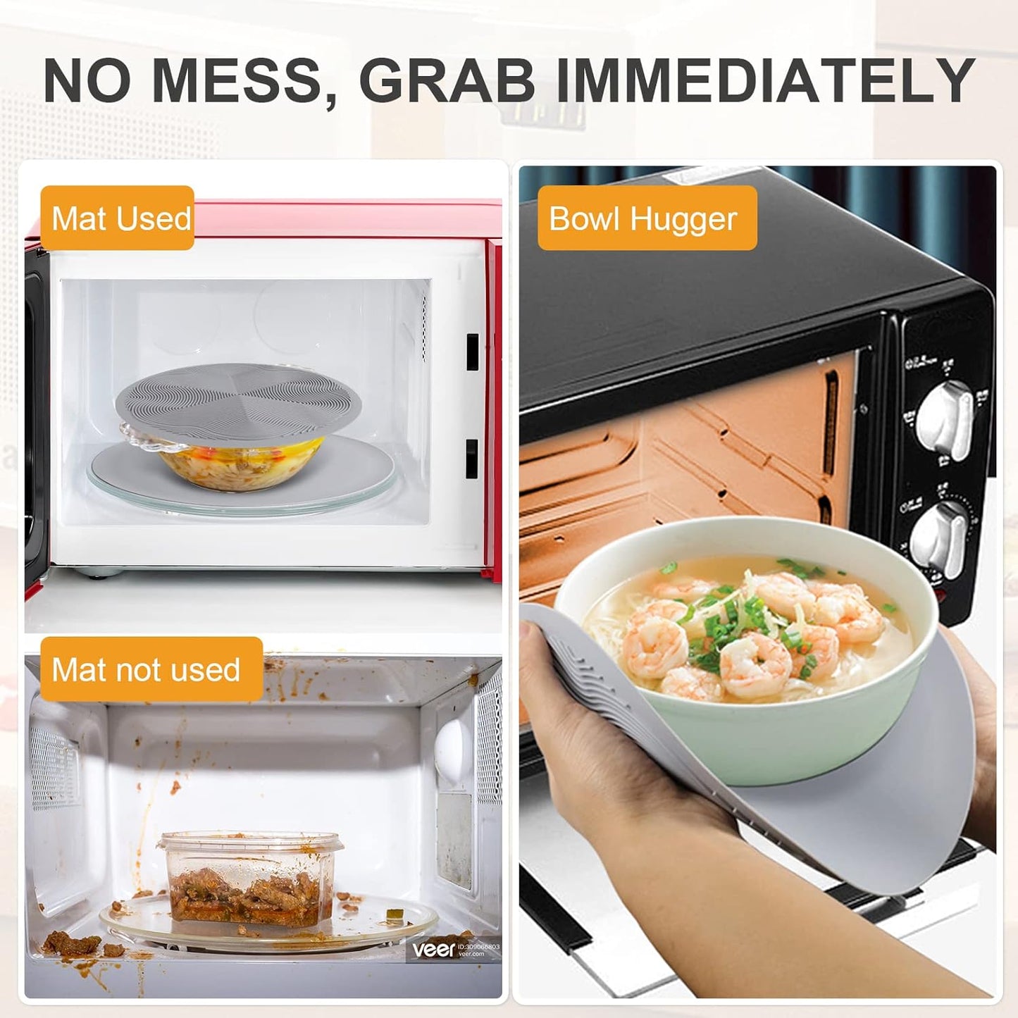 4 in 1, KooMall Trivets for Hot Dishes Pots and Pans & Multi-Purpose Microwave Mat, Silicone Hot Pads for Kitchen Counter, Quartz Countertop Hot Plates Protectors, Heat Resistant, Gray 12'' 10'' 7''