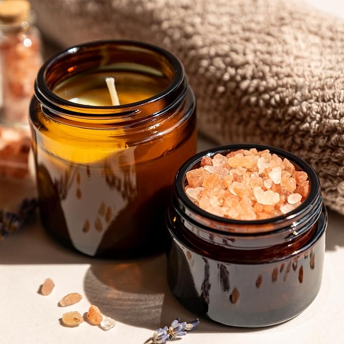 Bumobum 24 Pack 4 oz Amber Glass Jars with Lids, Small Glass Cosmetic Jars with Inner Liners, 120ml Round Empty Sample Containers for Cream, Lotions and Body Scrub