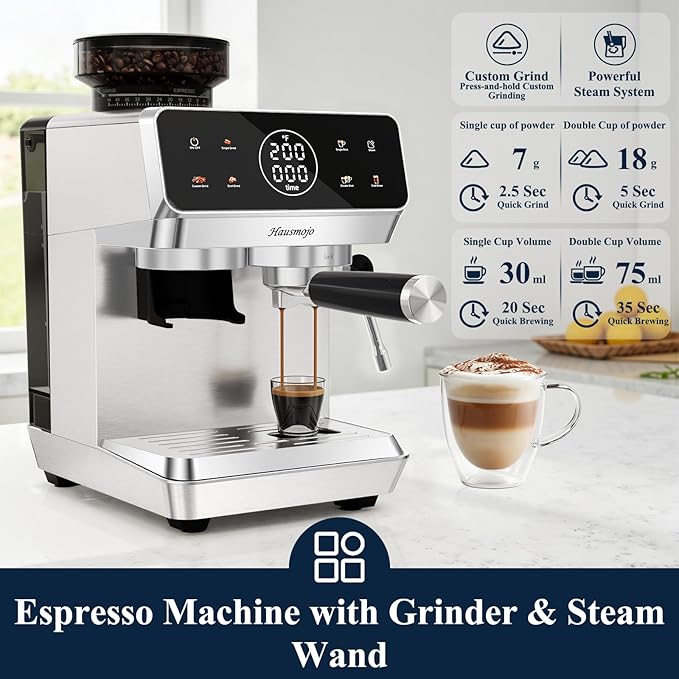 CM1620 Espresso Machine with Built-in Burr Grinder, 20 Bar Bean-to-Cup Espresso Maker with 44 Grind Settings & Steam Wand, Touchscreen Coffee Machine for Latte, Cappuccino & Iced Coffee