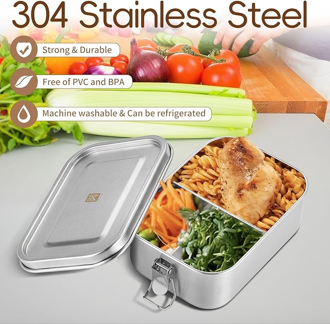 GOLDEN KEY 27oz / 0.8L Bento Box for Kids,18/8 Stainless Steel Lunch Box for Kids with Leakproof Condiment Container,3 Compartment Bento Box for School and Eating Out,Freezer & Dishwasher Safe(Blue)