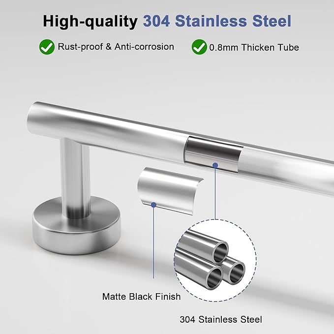Brushed Nickel Towel Bar, 18 Inch Towel Racks for Bathroom Wall Mounted, SUS304 Stainless Steel Bathroom Towel Holder, Total Length 20.4 Inch Towel Bars