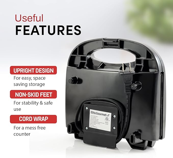 Elite Gourmet Maxi-Matic Electric Nonstick Belgian Waffle Iron Snack Maker Machine, Breakfast, Sandwiches, Compact & Portable, 2 Slice, Black