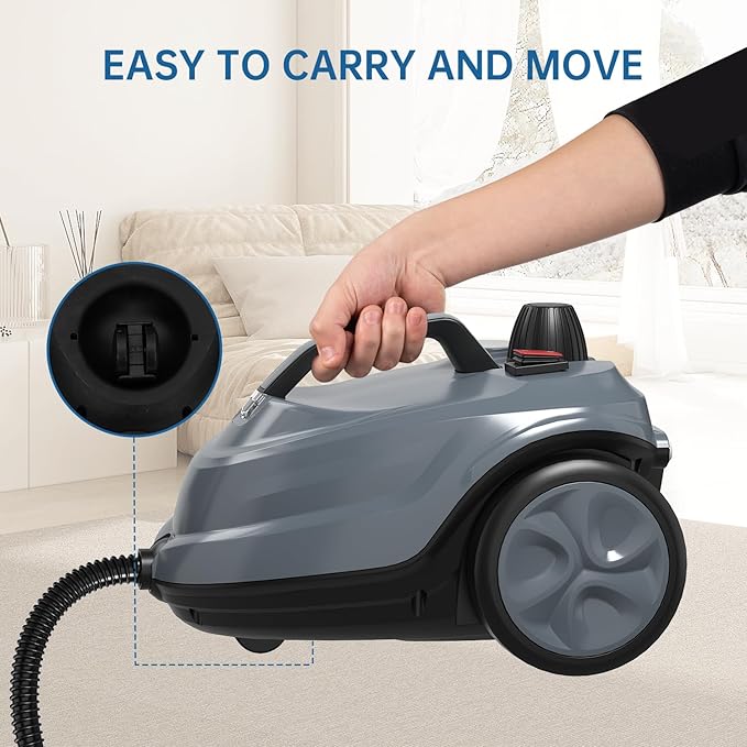 Steam Cleaner, Powerful Heavy Duty Canister Steamer with 34 Accessories, Steam Mop with 16.4 Ft Extra-Long Power Cord for Home Floor Cleaning, Grout, Upholstery, Car Detailing, Grey