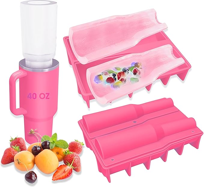 Ice Mold for 40oz Tumbler Cup – Hollow Cylinder Silicone Ice Cube Tray, Easy Fill & Release Ice Mold for Freezer, BPA-Free, Compatible with Stanley 40oz, Whiskey & Cocktail (Pink)