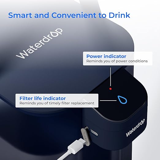 Waterdrop Electric Water Filter Pitcher, Rechargeable Water Dispenser, Instant 200-Gallon 15-Cup Countertop System, NSF/ANSI 401&53&42&372, Reduce PFOA/PFOS, Lead, Chlorine, Blue, Does not Lower TDS