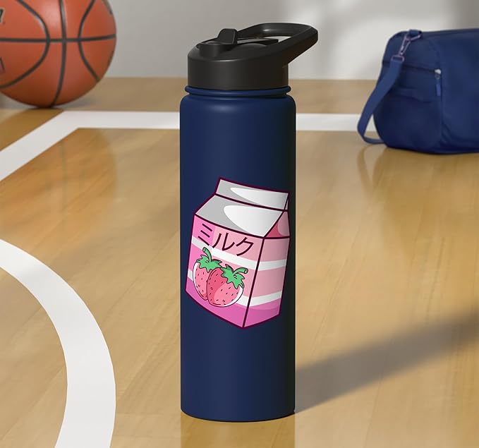 Kawaii Japanese Pink Retro 90s Strawberry Milk Carton Stainless Steel Insulated Water Bottle
